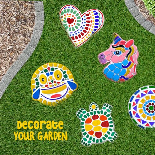Stepping Stone Painting Kit for Kids - Paint 5 Garden Stones - Arts and Crafts for Boys & Girls Ages 4-12 - Gifts for Kid, Boy, Girl Age 4, 5, 6, 7, Dan&Darci