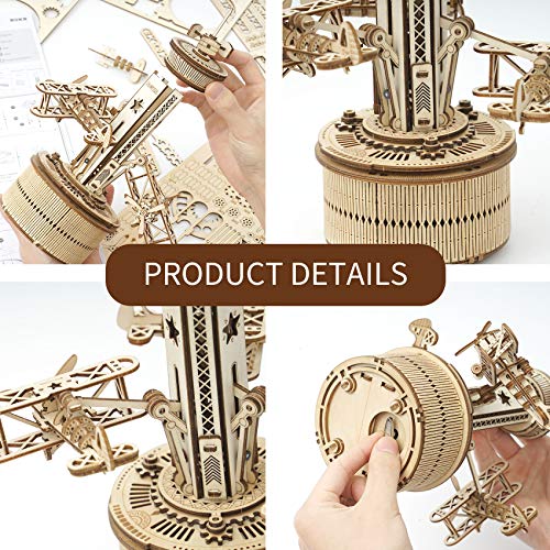 ROKR 3D Wooden Puzzles for Adults Mechanical Music Box-Airplane Tower, DIY Rotating Music Box Model Building Kits for Teens, DIY Crafts/Hobbies/Gifts ROKR