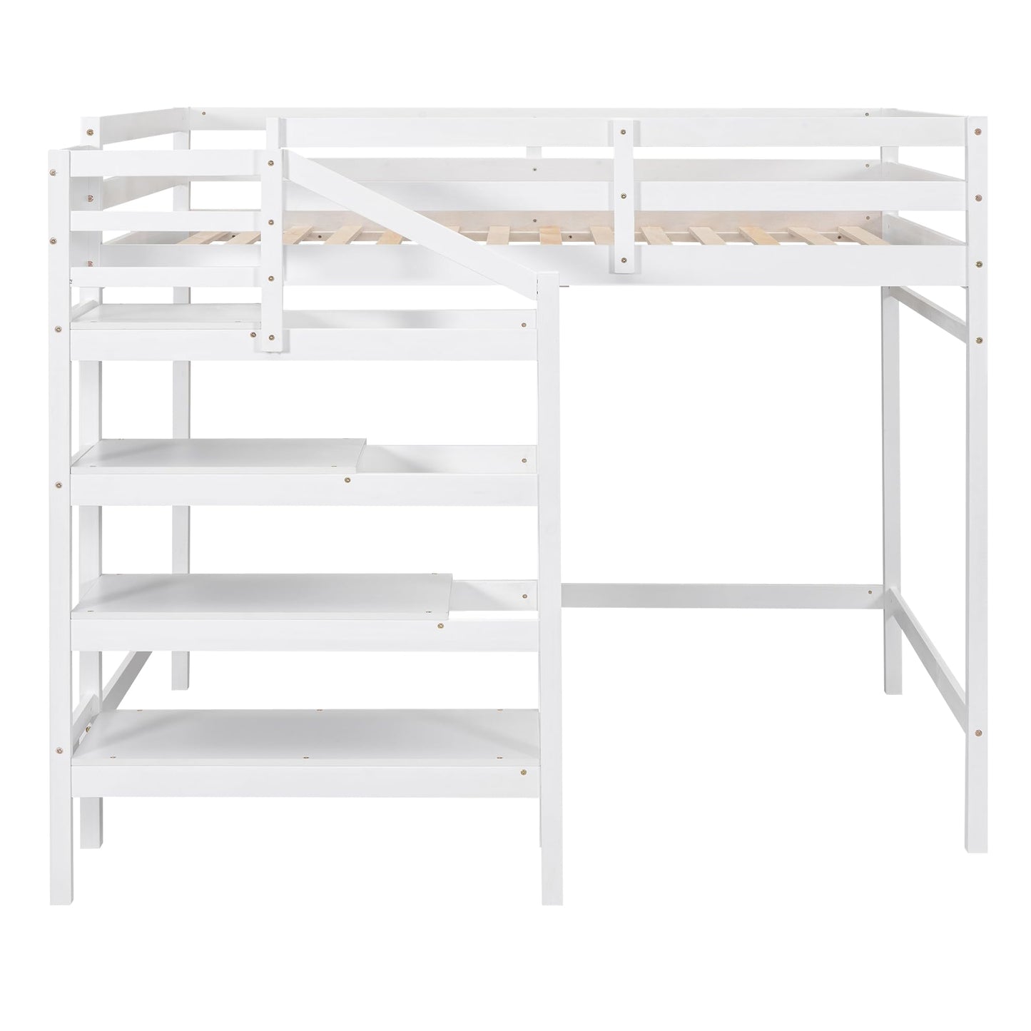 Harper & Bright Designs White Full Size Loft Bed with Stairs, Hanging Rod, and Storage Shelf for Kids - WoodArtSupply