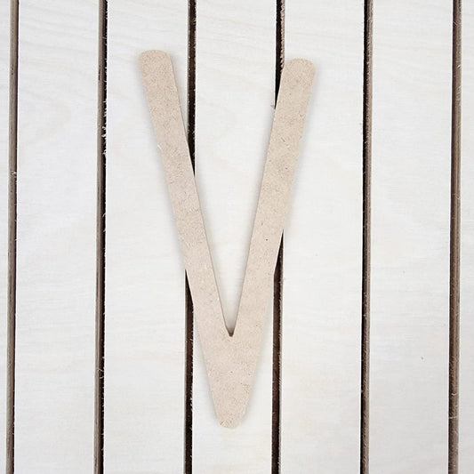 13" Wooden Thin Letter V Unfinished, Skinny Lemon Font, Craft Cutout on 1-8" MDF - WoodArtSupply