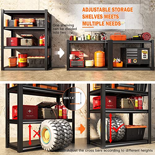 Raybee 40" Wide Garage Shelving Heavy Duty, Garage Storage Shevles Heavy Duty Shelving, Adjustable 4 Tier Metal Shelving, Garage Shelves Heavy Duty Raybee