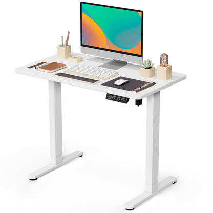 JOY worker Small Electric Standing Desk, 35" x 20" Whole Piece Height Adjustable Desk with Memory Controller, White Sit to Stand Desk Workstation for - WoodArtSupply