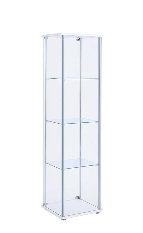 Coaster Home Furnishings Rectangular 4-Shelf Clear Curio Cabinet, 63.75" H x 14.25" W x 16.75" D, White, Chrome, 951072 Coaster Home Furnishings