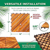Interlocking Deck Tile (Pack of 10, 12"x12") Acacia Hardwood Deck Tile, Interlocking Patio Tile in Solid Acacia Wooden Oiled Finish Waterproof all WoodArtSupply
