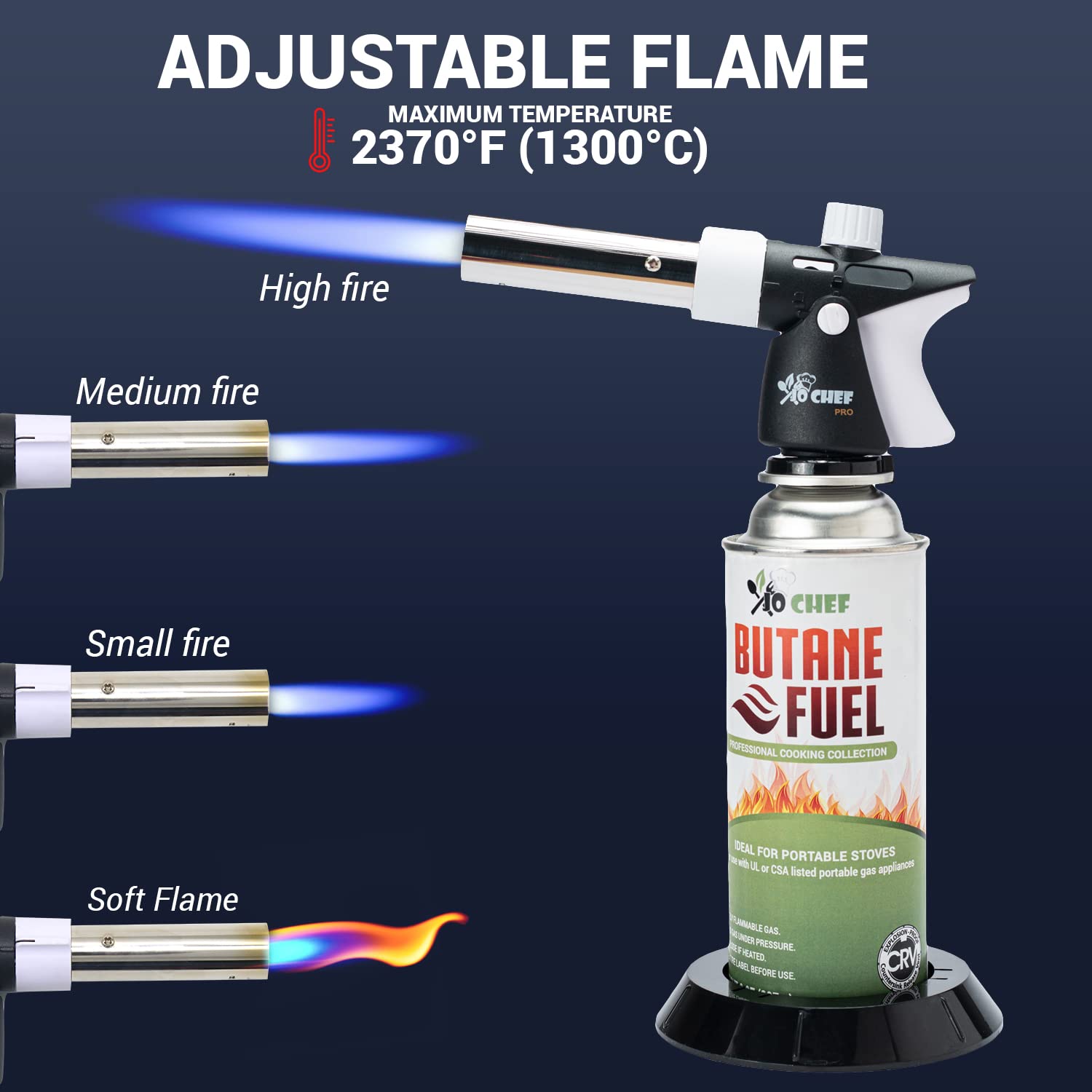 Jo Chef Pro Butane Torch Lighter - Refillable Butane Torch Head, Small Butane Torch with Safety Lock & Adjustable Flame - Culinary Blow Torch, Creme Jo Chef
