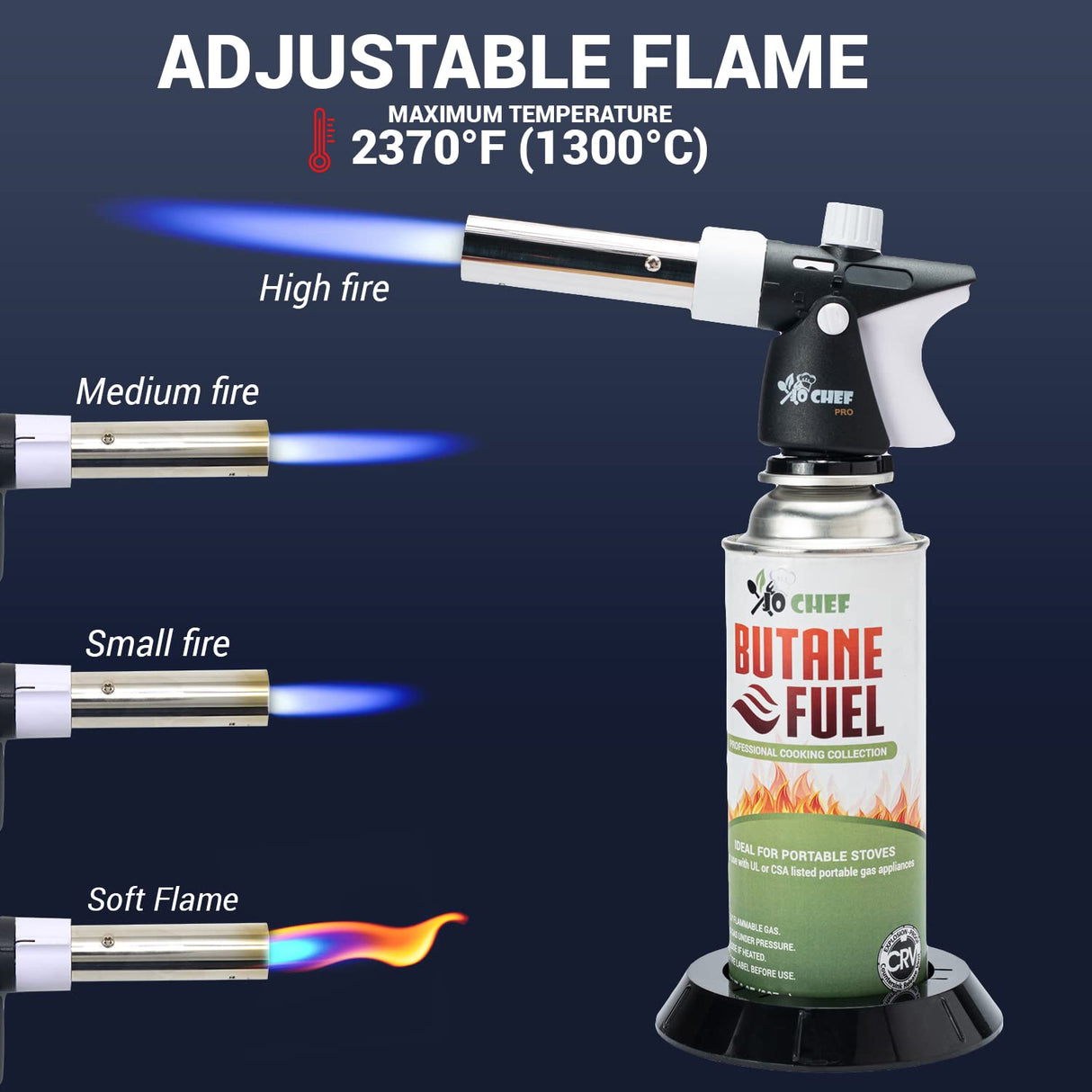 Jo Chef Pro Butane Torch Lighter - Refillable Butane Torch Head, Small Butane Torch with Safety Lock & Adjustable Flame - Culinary Blow Torch, Creme Jo Chef