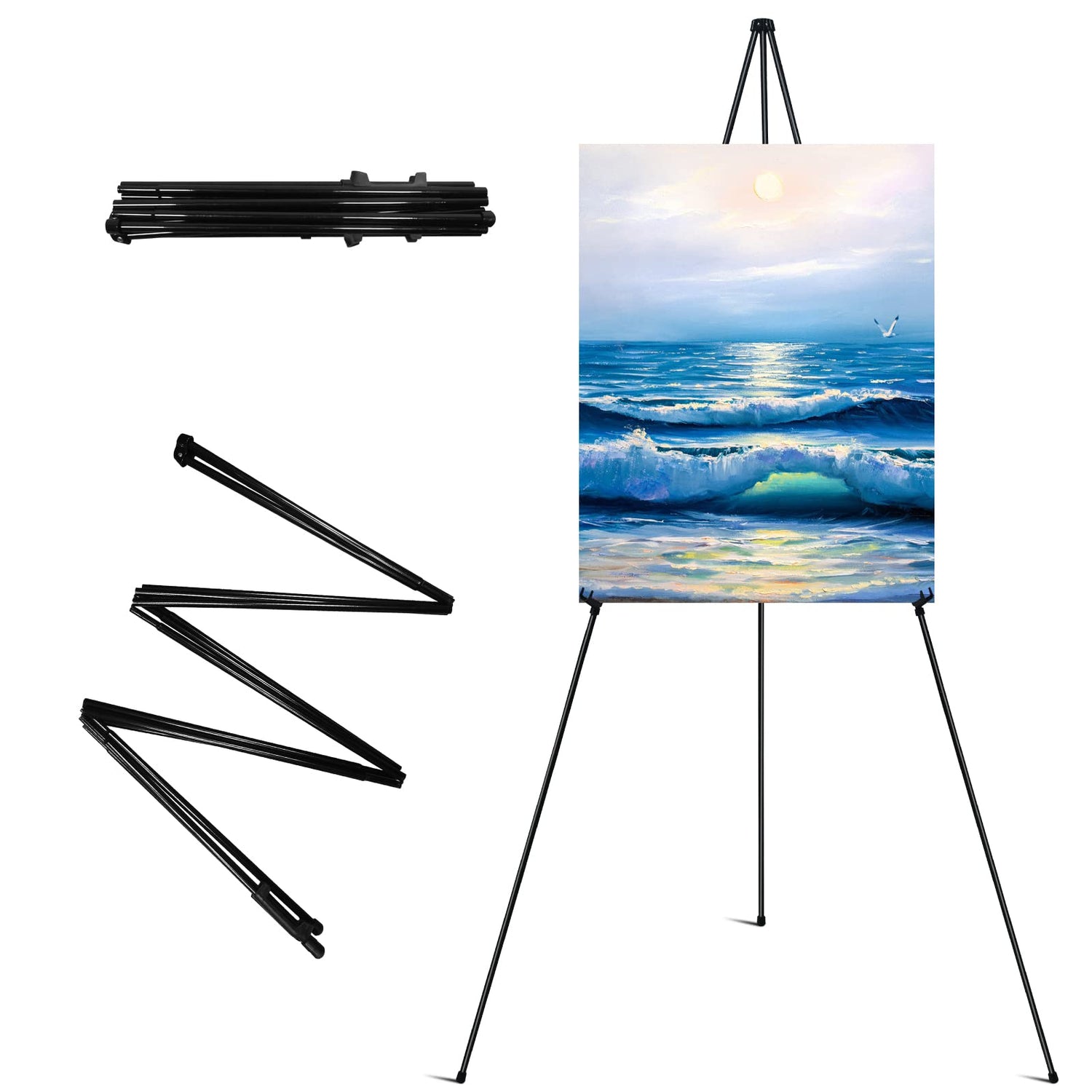 Ground Easel Stand for Display,RRFTOK 63' Instant Foldable Portable for Wedding Banner and Poster, Tabletop Display Metal Tripod with Portable Bag. RRFTOK