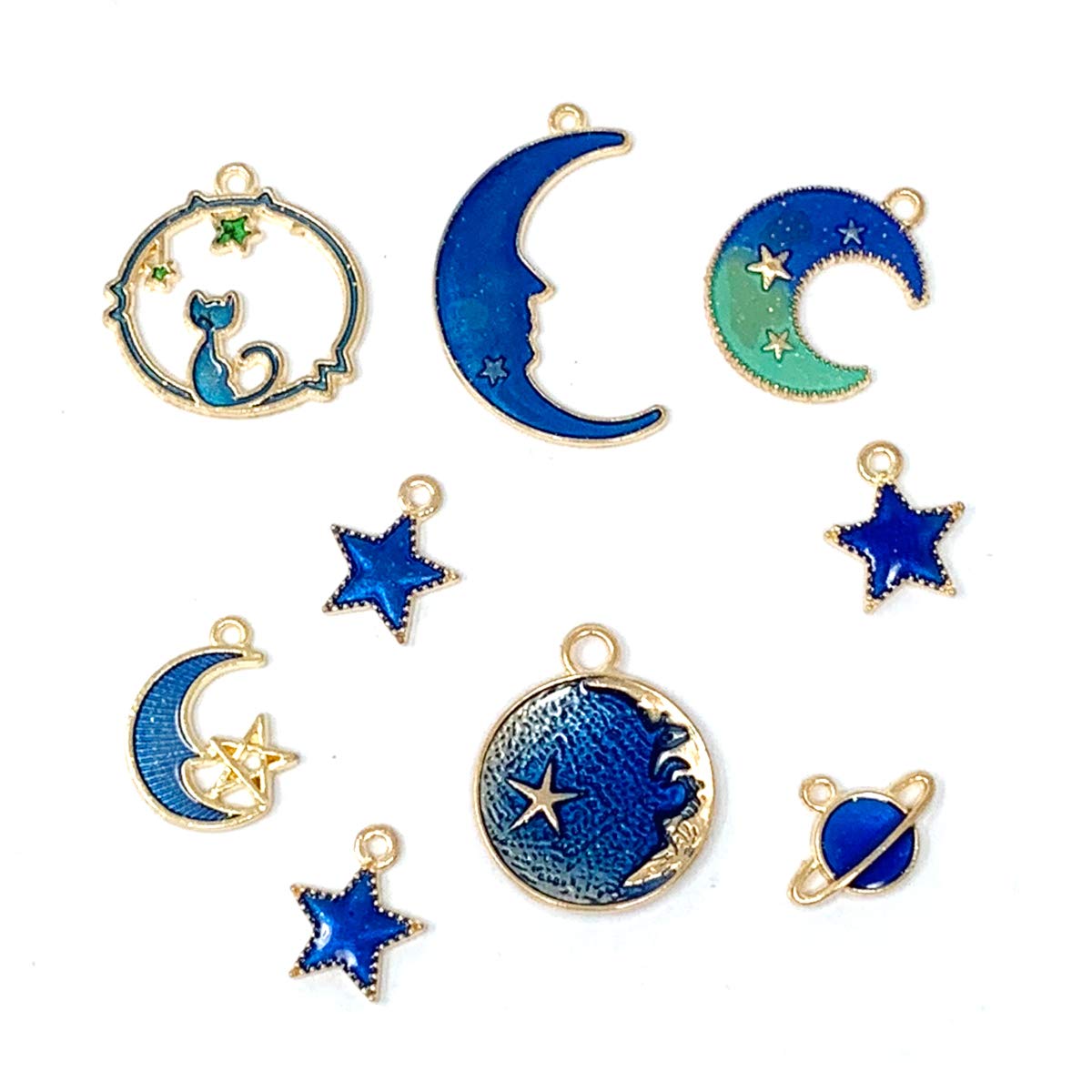 JIALEEY Assorted Gold Plated Enamel Cat Moon Star Celestial Charm Pendant DIY for Earrings Necklace Bracelet Jewelry Making and Crafting JIALEEY