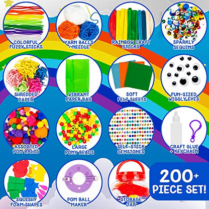 Made By Me! Ultimate Jar of Crafts, 200+ Piece Rainbow Craft Supply Bundle, Craft Supplies Starter Kit, Great Arts & Crafts Kit for Travel and