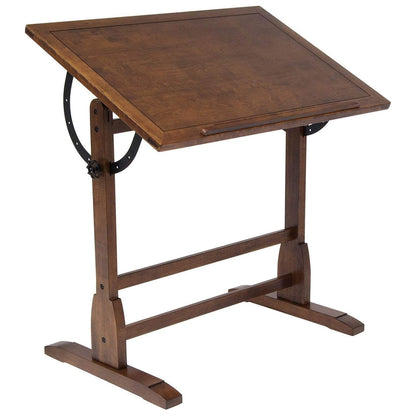 SD Studio Designs Vintage Rustic Oak Top Adjustable Drafting Craft Drawing Hobby Table Writing Studio Desk, 36''W x 24''D