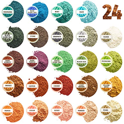 Mica Powder for Epoxy Resin - Epoxy Pigment Powder 24 Color Pack - Pearlescent Mica Powder for Resin - Soap Colorant Dye - Resin Pigment Powder 24