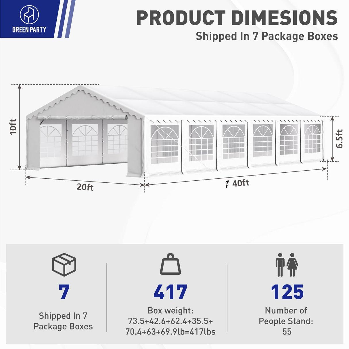 GREEN PARTY 20x40FT Party Tent Heavy Duty, Large Wedding Event Shelters with 7 Carry Bags & Removable Sidewalls, Outdoor Canopy Gazebo Commercial GREEN PARTY