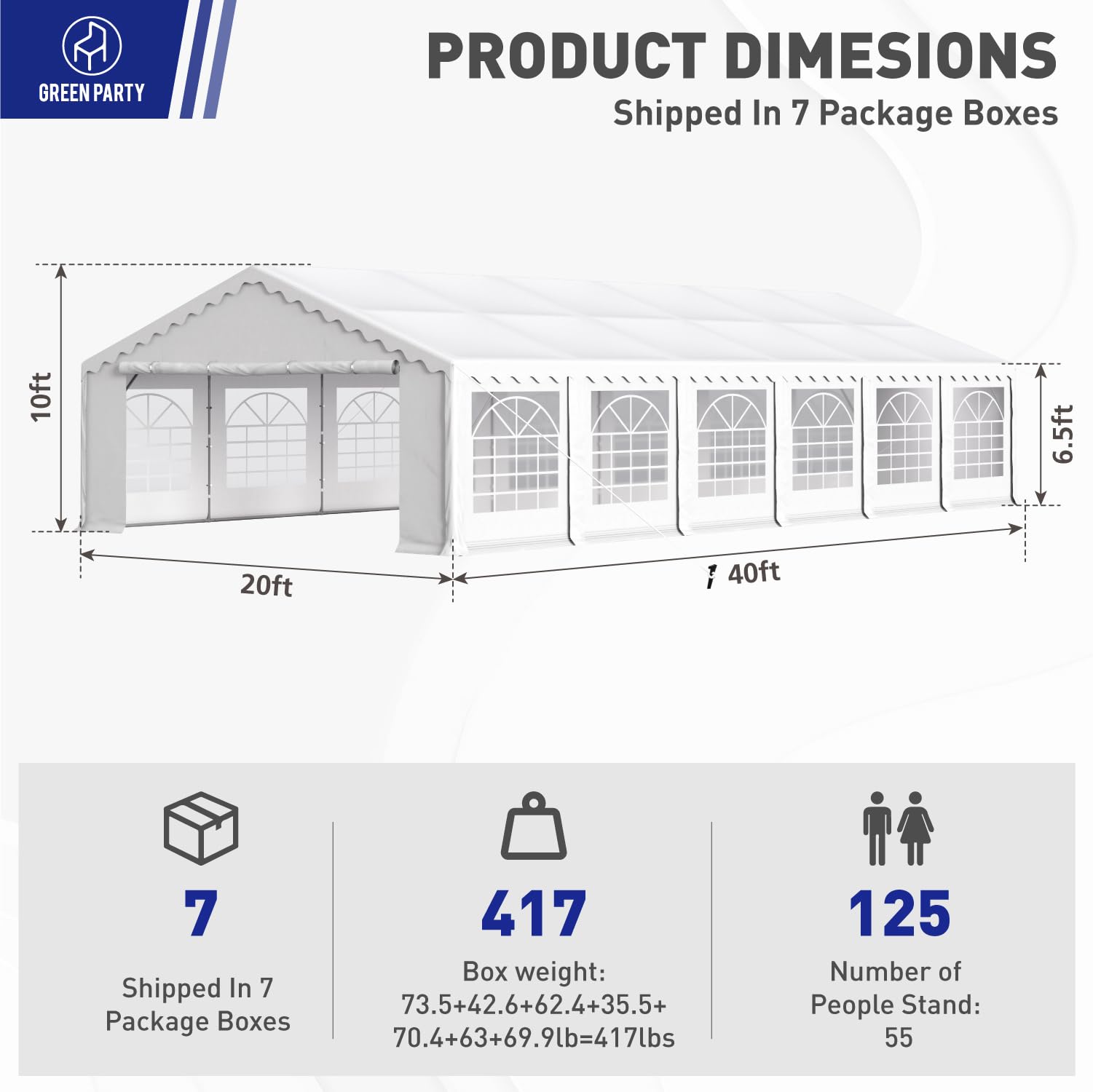 GREEN PARTY 20x40FT Party Tent Heavy Duty, Large Wedding Event Shelters with 7 Carry Bags & Removable Sidewalls, Outdoor Canopy Gazebo Commercial - WoodArtSupply