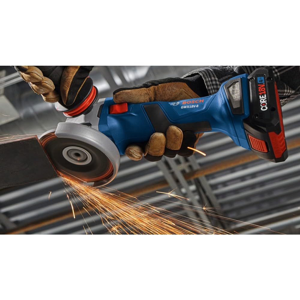 BOSCH GWX18V-8B15 18V X-LOCK Brushless 4-1/2 In. Angle Grinder Kit with (1) CORE18V® 4 Ah Advanced Power Battery, Blue - WoodArtSupply