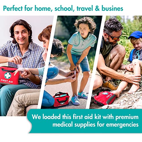 General Medi First Aid Kit -309 Pieces- Reflective Bag Design - Including Eyewash, Bandages, Moleskin Pad and Emergency Blanket for Travel, Home, General Medi