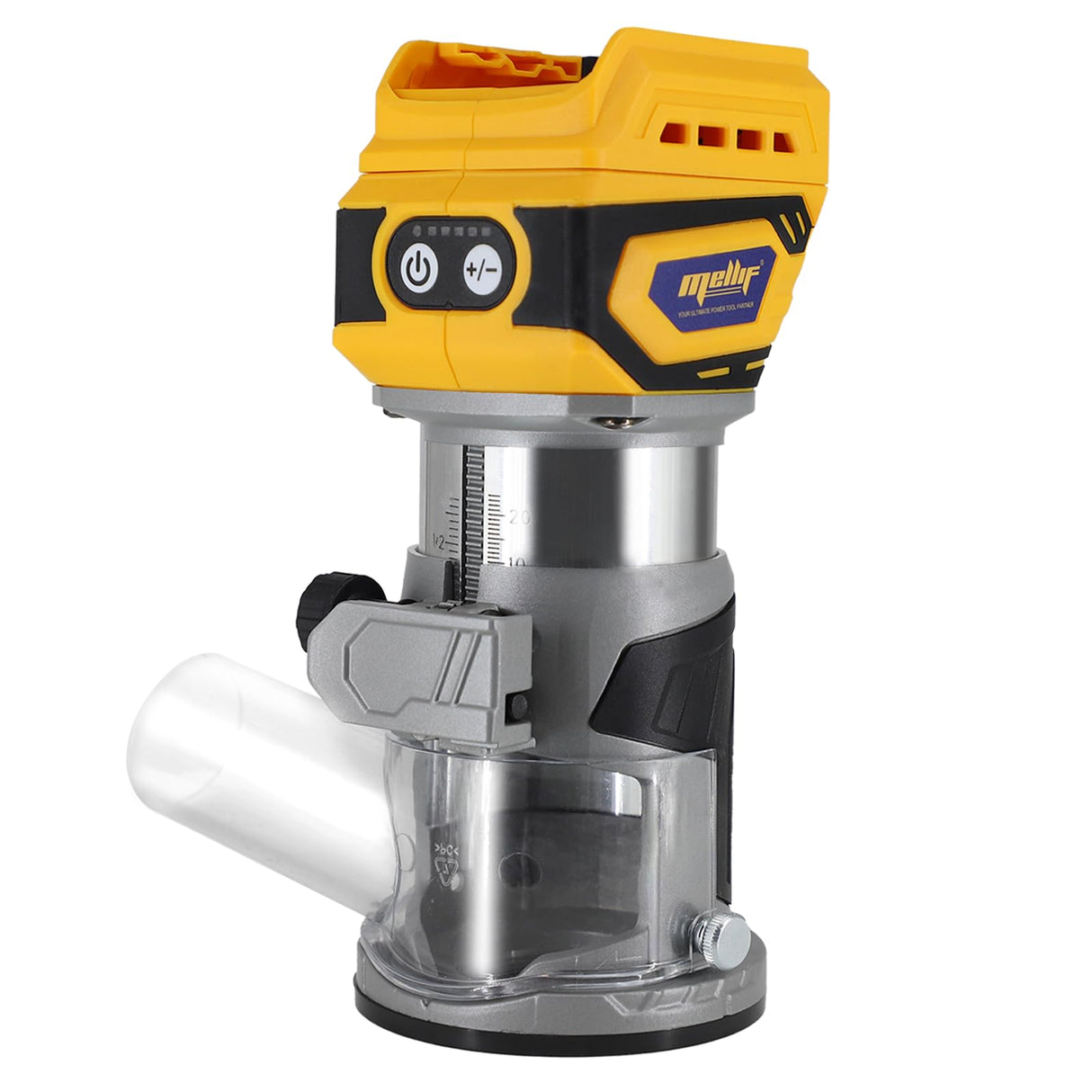 Cordless Router Tool, Mellif 600W Brushless Trim Router for DeWalt 20V MAX Battery(NOT Included) 28,000RPM 5 Variable Speeds, Fixed Base, 12PCS 1/4" WITLIGHT