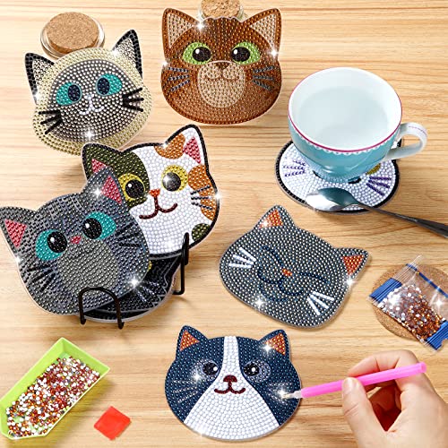 Insnug 10PCs Diamond Painting Coasters Set - Cat Theme Diamond Art Coasters Painting Kits for Kids and Adult Diamond Dots, Arts and Crafts DIY Kits - WoodArtSupply