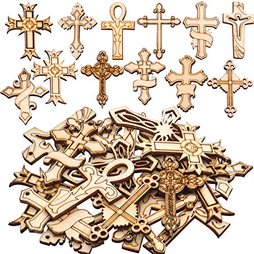 Hendevl Wooden Crosses Bulk,20pcs Mixed Natural Wood Crosses Charms for Crafting Jewelry Making Hendevl