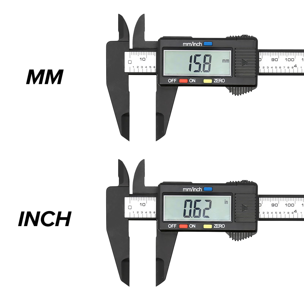 Electronic Digital Caliper, Plastic Vernier Caliper, Caliper Measuring Tool with Inch/Millimeter Conversion, Extra Large LCD Screen, 0-6 Inch/0-150 Vizbrite