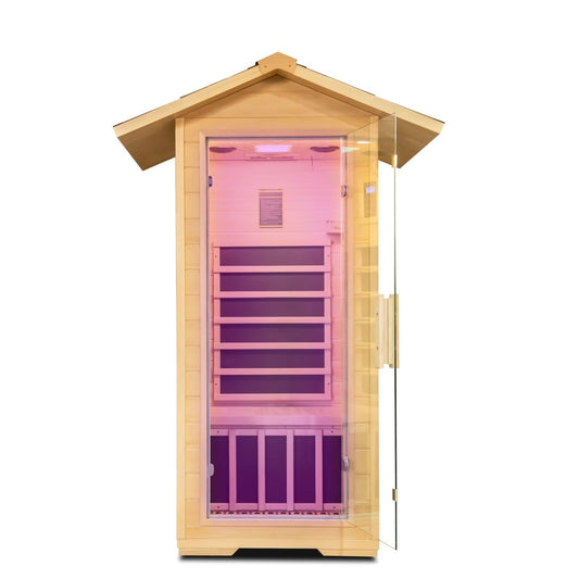 Zugoni 1 Person Outdoor Far Infrared Sauna，Canadian Hemlock Wood Home Indoor Sauna 1400W Dry Sauna Personal Room with Bluetooth Speakers, LED Lamp, - WoodArtSupply