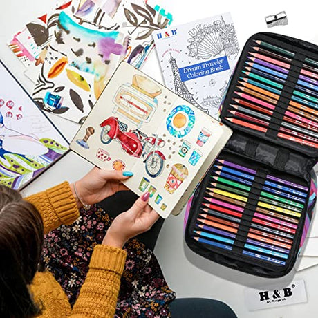 H & B 120 Colored Pencils Set, Art Pencil Kit for Adult Coloring,Oil Based Soft Core, Ideal for Coloring Sketching Shading,Art Set for Kids Teens H & B
