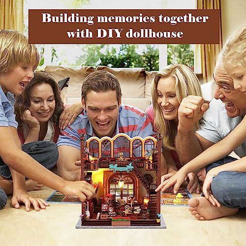 DIY Miniature Wooden Dollhouse Kit: Magic Book Store House with Furniture and LED - Great Handmade Crafts Model Building Kit Decor Gifts for Adults Quanquer