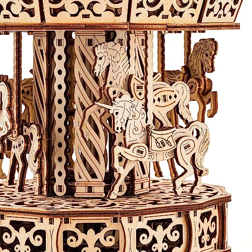 Wood Trick Parisian Carousel Wooden Music Box Kit - DIY 3D Puzzle for All Ages with Backlight - WoodArtSupply