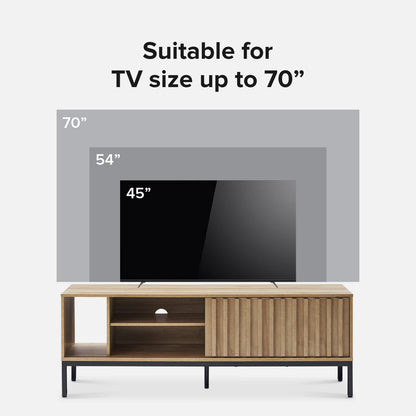 mopio Norwin 64" Rustic Industrial Modern TV Stand, Media Cabinet, TV Console Suits TV up to 70 inch, with Fluted Panel Sliding Door, Adjustable