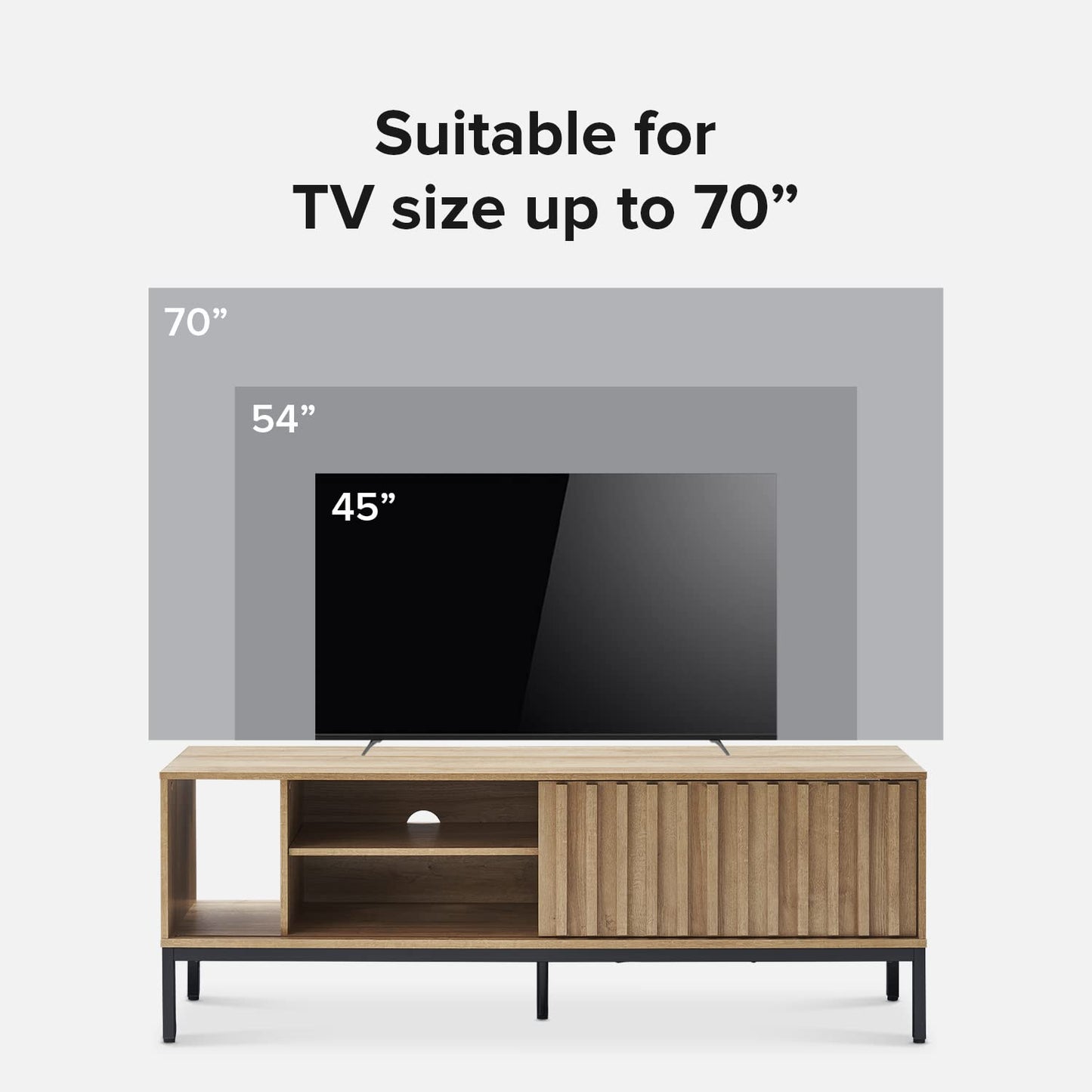 mopio Norwin 64" Rustic Industrial Modern TV Stand, Media Cabinet, TV Console Suits TV up to 70 inch, with Fluted Panel Sliding Door, Adjustable - WoodArtSupply