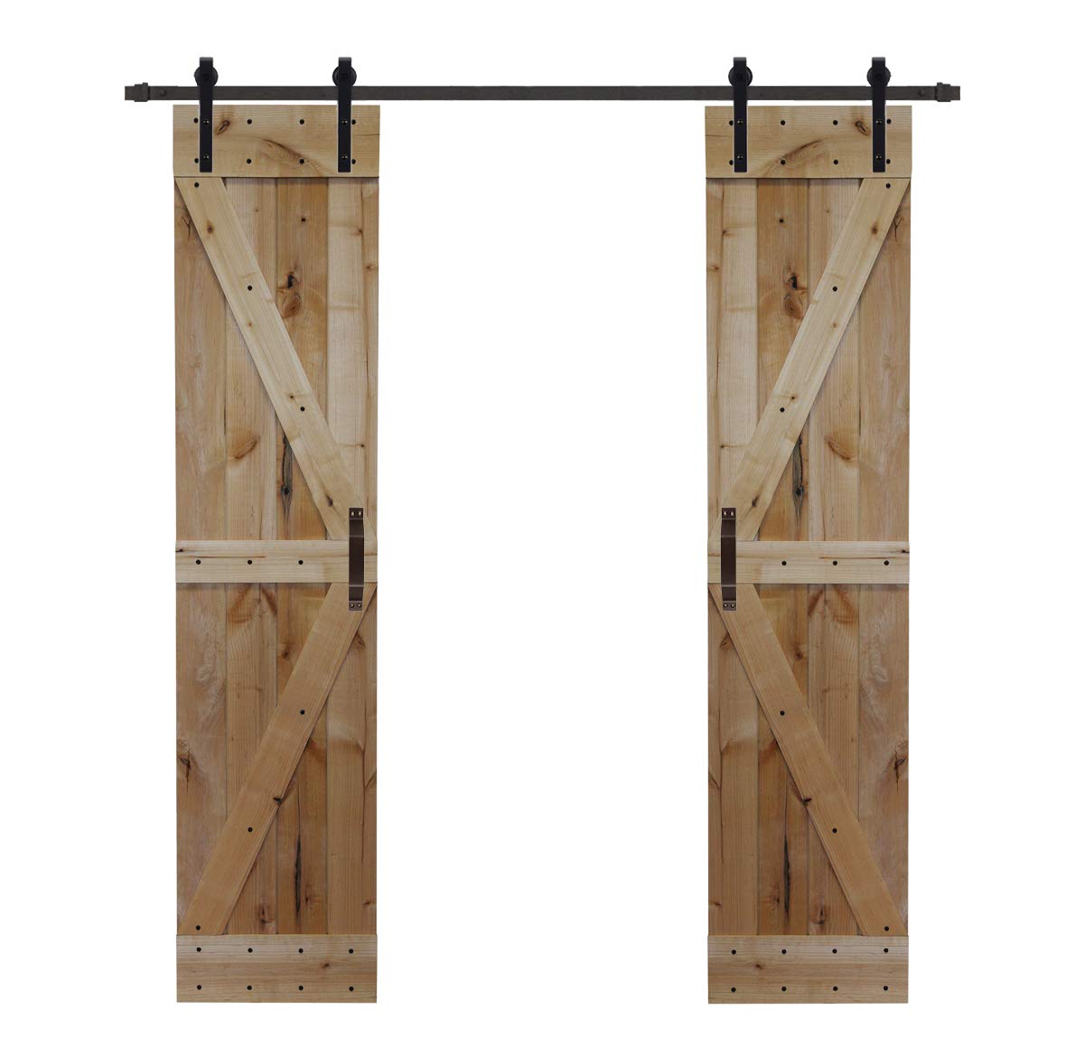 LUBANN Rustic Hardwood Barn Door Unfinished Knotty Alder Solid Wood Barn Door Slab (bi-Parting 19X2) LUBANN