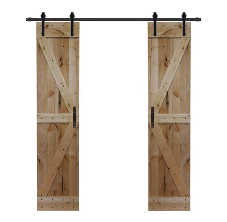 LUBANN Rustic Hardwood Barn Door Unfinished Knotty Alder Solid Wood Barn Door Slab (bi-Parting 19X2) LUBANN