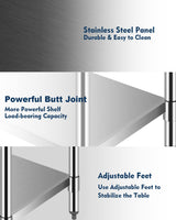 Stainless Steel Prep Worktable 60 x 24 in Sturdy Durable Baffle and Undershelf Restaurant Kitchen Practical Adjustable Workbench FAHKNS