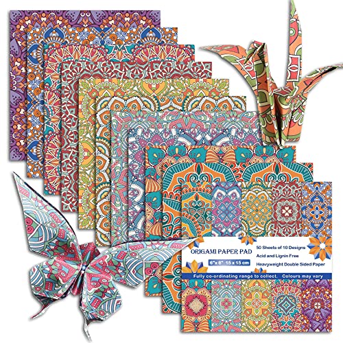 Origami Paper 6x6 Double Sided 50 Sheets 10 Colors origami kit Japanese Chiyo Square Craft Kits Easy Fold Arts Crafts DIY Handwork Beginner Bohemia Mifuner