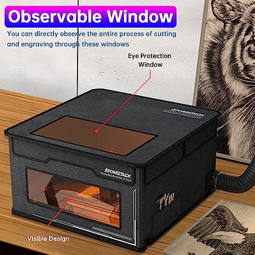 ATOMSTACK Enclosure for Laser Engraver with 2m Exhaust Pipe, Foldable Fireproof Protective Cover for Laser Engraving Machine, Isolating Smoke, Odor - WoodArtSupply