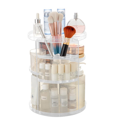 Rotating Makeup Organizer, DIY 8 Adjustable Layers Spinning Skincare Organizer, Cosmetic Display Case with Brush Holder Perfume Tray, Multi-Function