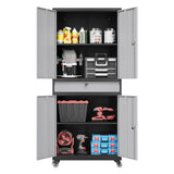 Fesbos 73" Metal Cabinet-Black&Gray Heavy Duty Rolling Storage Cabinet Steel Tool Cabinets with Wheels, Shelves, Lockable Doors and Drawers- for Fesbos