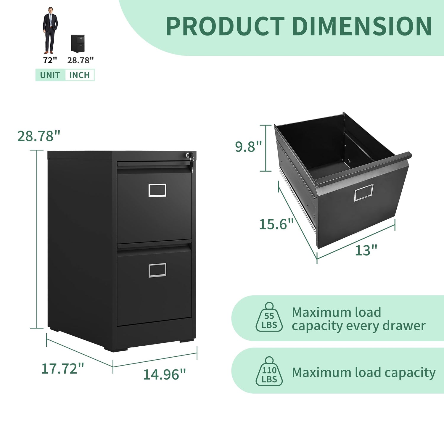 VIYET 2 Drawer and 3 Drawer File Cabinet,Metal Vertical File Cabinets with Lock for Home Office,Heavy Duty Office Steel Filing Cabinet for Hanging VIYET