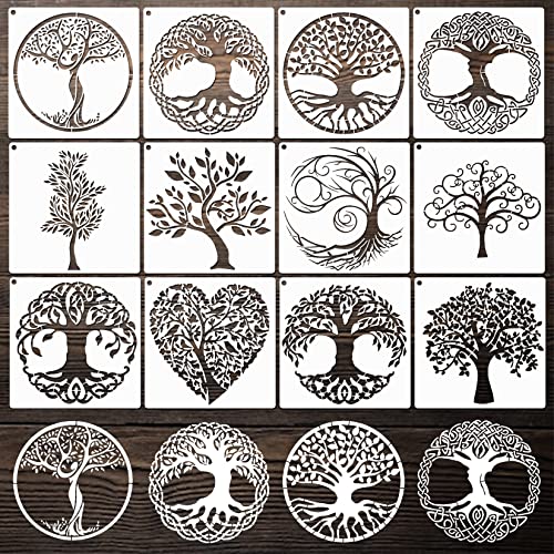 Tree Stencils Tree of Life Stencil for Painting on Wood Airbrush Natural Plants Small Palm Tree Drawing Templates for Canvas Wall Floor Decor DIY Art