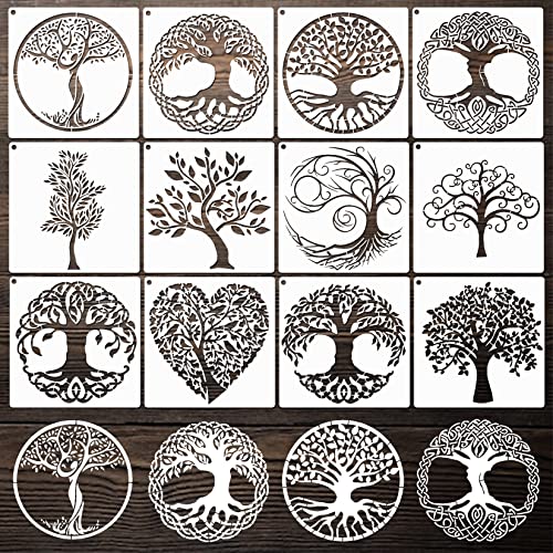 Tree Stencils Tree of Life Stencil for Painting on Wood Airbrush Natural Plants Small Palm Tree Drawing Templates for Canvas Wall Floor Decor DIY Art - WoodArtSupply