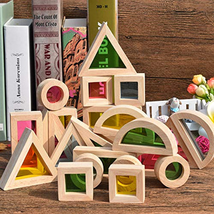 Agirlgle Wood Building Blocks Set for Kids 24 Pcs Rainbow Stacker Stacking Game Construction Toys Set Preschool Colorful Learning Educational Toys -