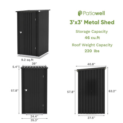 Patiowell 3 x 3 FT Outdoor Storage Shed,Small Garden Tool Storage Shed with Sloping Roof and Single Lockable Door, Outdoor Shed for Backyard Garden - WoodArtSupply