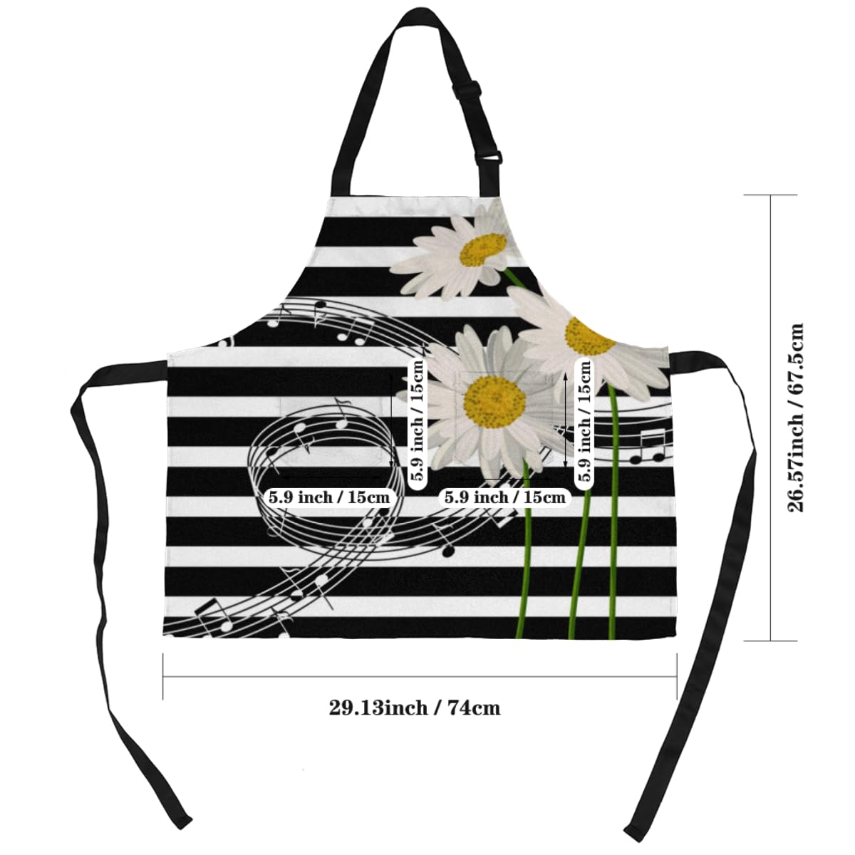 bisibuy Sunflower Music Notes Aprons for Men with Pockets Adjustable Bib Apron for Women Workshop BBQ Chef Apron Long Ties bisibuy
