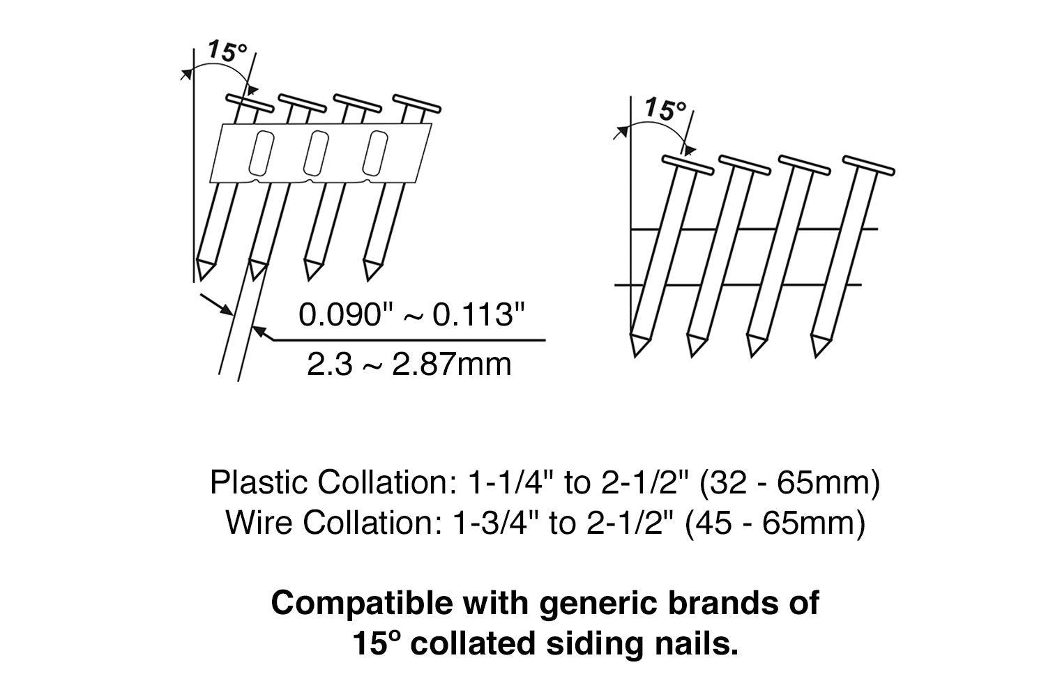 Freeman PCN65 Pneumatic 15 Degree 2-1/2" Coil Siding Nailer with Adjustable Metal Belt Hook Freeman