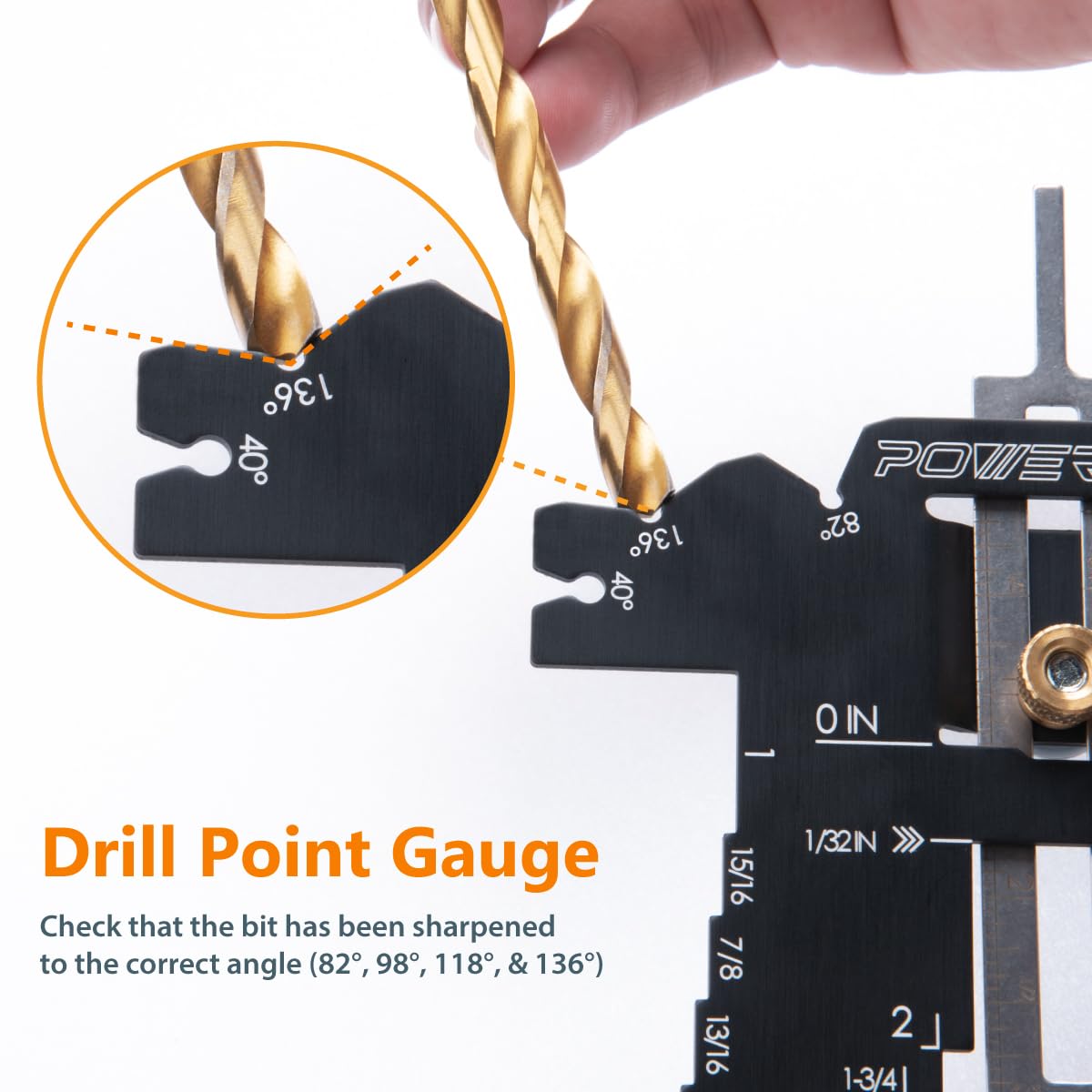 POWERTEC 80023 Universal 5-in-1 Measuring Gauge Woodworking Tool - Drill Point, Chisel Angle, Height, Bit and Depth Gauge for Table Saw Router - WoodArtSupply