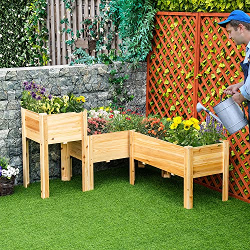 Outsunny Raised Garden Bed Set of 3, Wooden Elevated Planter Box with Legs and Bed Liner, for Backyard and Patio to Grow Vegetables, Herbs, and Outsunny