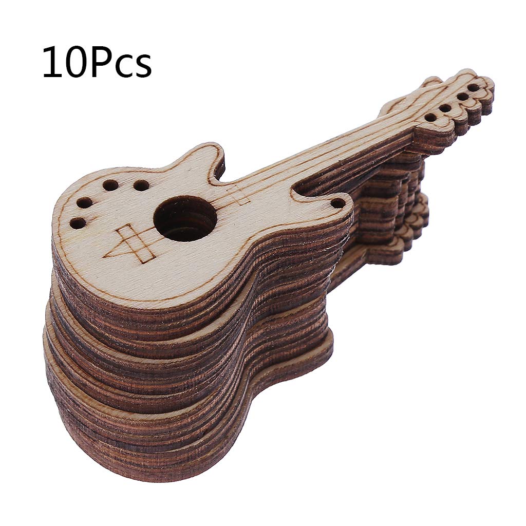 BUZHI 10pcs Guitar Shaped Wooden Embellishments,Wooden Cutouts Wood Ornament Natural Wood Pieces for Wedding, Christmas, Home Decoration BUZHI