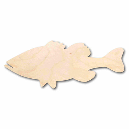 Unfinished Wood Bass Fish Silhouette - Craft- up to 24" DIY 8" / 1/2"