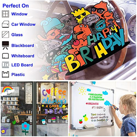 FansArriche Window Markers - 15mm Jumbo - 8 Pack of Neon Chalk Pens - Liquid Chalk Bright Car Markers, Chalkboard Markers for Windows, Blackboard, FansArriche