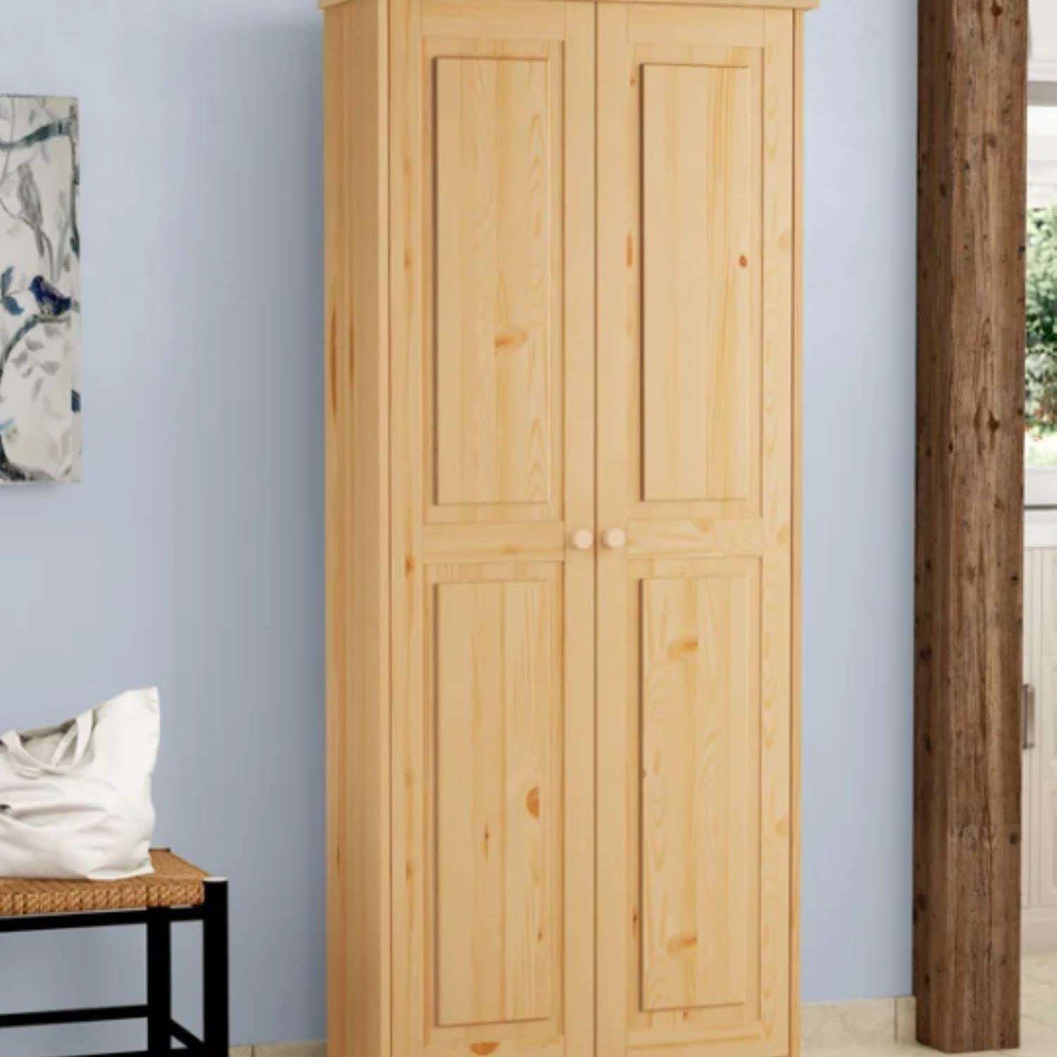 Solid Wood Unfinished Tall Pantry Cabinet with Adjustable Shelves and 2 Doors From the Tree Furniture