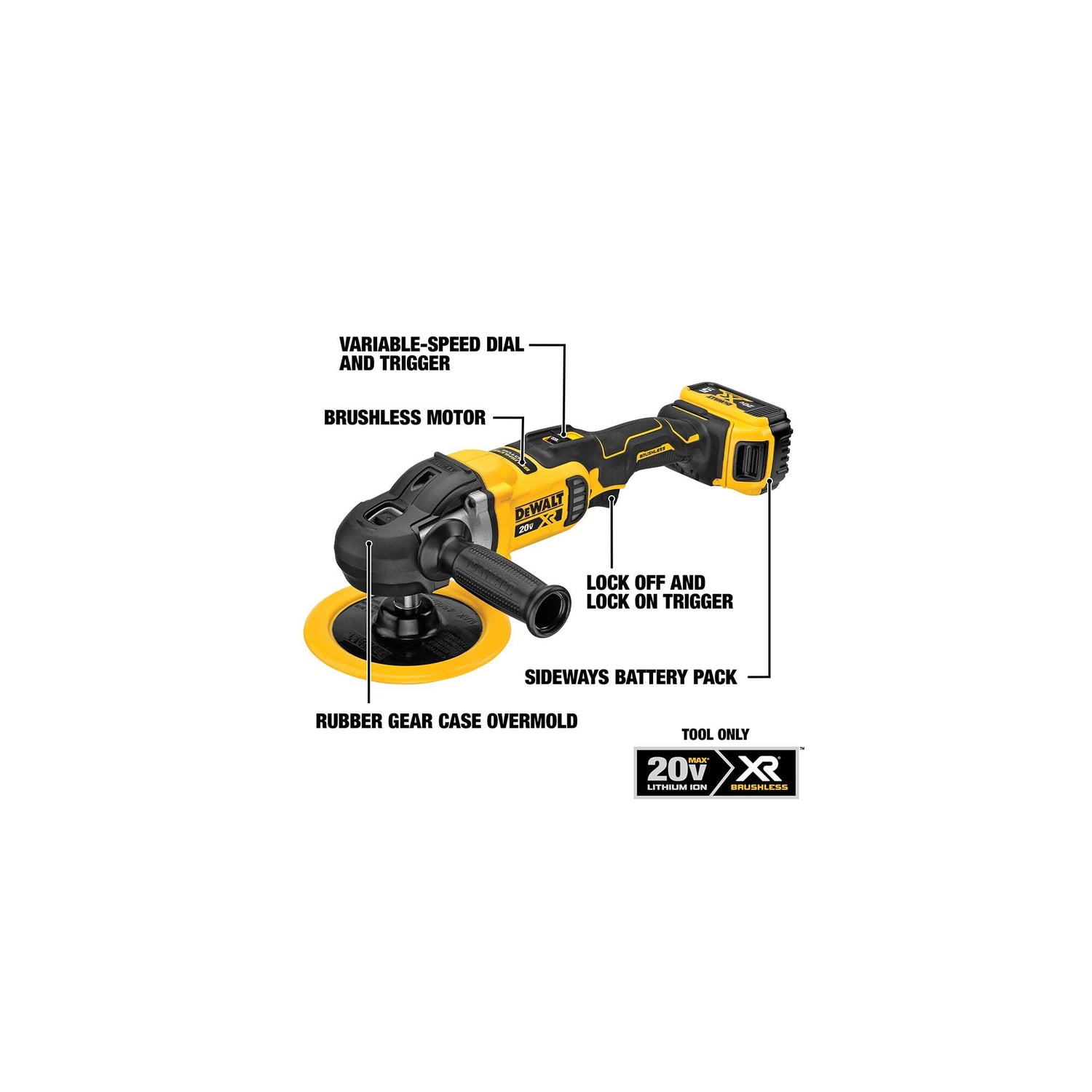 DEWALT 20V MAX* XR Cordless Polisher, Rotary, Variable Speed, 7-Inch, 180 mm, Tool Only (DCM849B) DEWALT